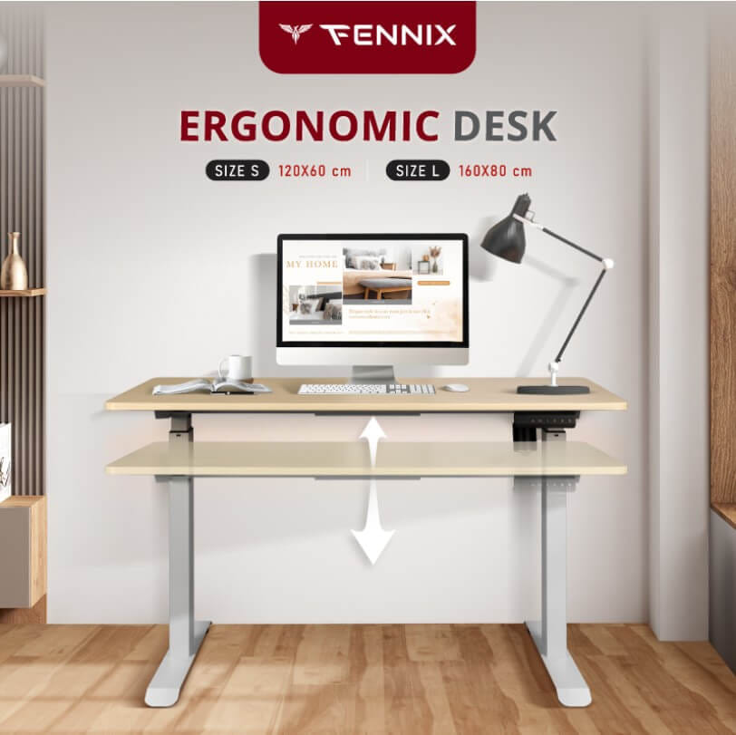 โต๊ะทำงานเพื่อสุขภาพ FENNIX รุ่น 120*60CM สีโอ๊ค/ขาว_6
